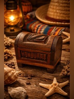 Vintage Small Hand-Carved Wooden Trinket Box - Brown from HONDURAS